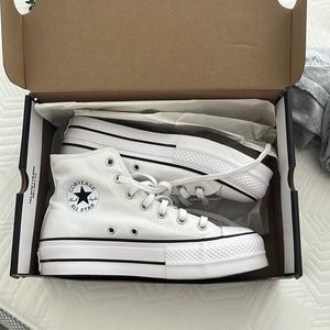 BRAND NEW white high top platform converse